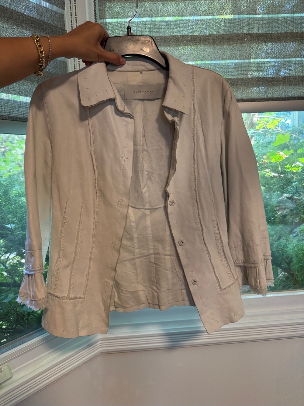 J.Elizabeth Light Gray Button-Front Blazer with Fringed 3/4 Sleeves